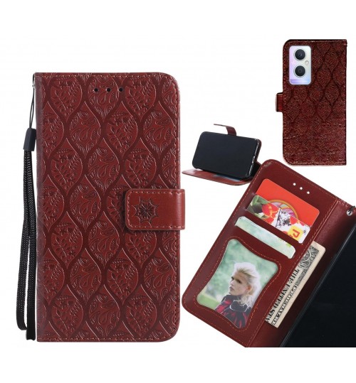 Oppo A96 Case Leather Wallet Case embossed sunflower pattern