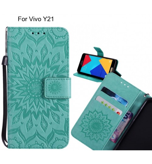 Vivo Y21 Case Leather Wallet case embossed sunflower pattern