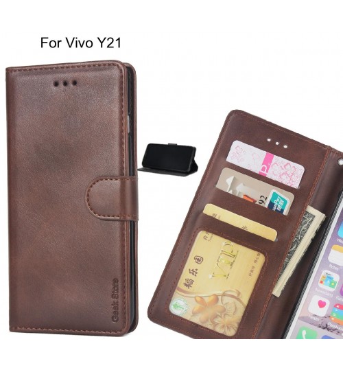Vivo Y21 Case Executive Leather Wallet Case - Brown