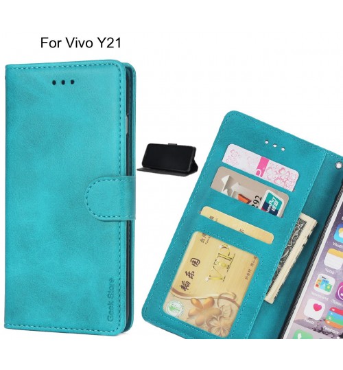 Vivo Y21 Case Executive Leather Wallet Case - Green