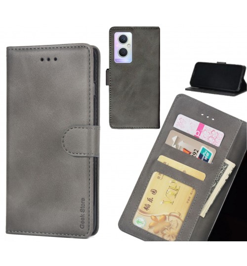 Oppo A96 Case Executive Leather Wallet Case - Grey