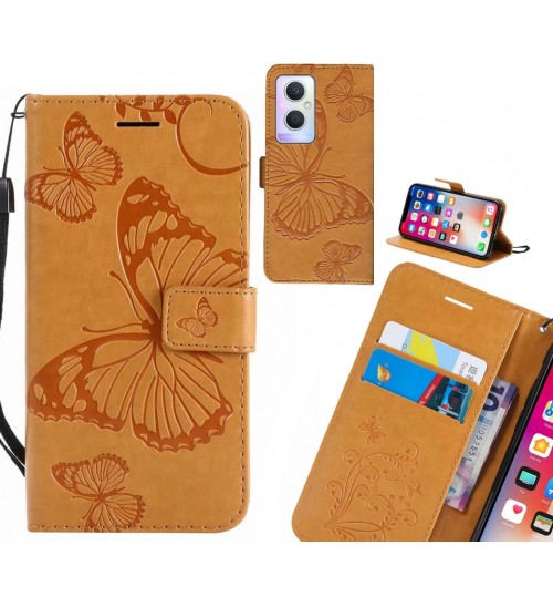 Oppo A96 Case Embossed Butterfly Wallet Leather Case - Brown