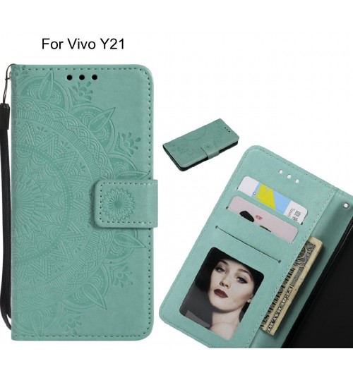 Vivo Y21 Case mandala embossed leather wallet case