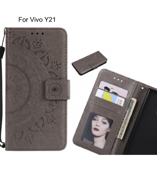 Vivo Y21 Case mandala embossed leather wallet case