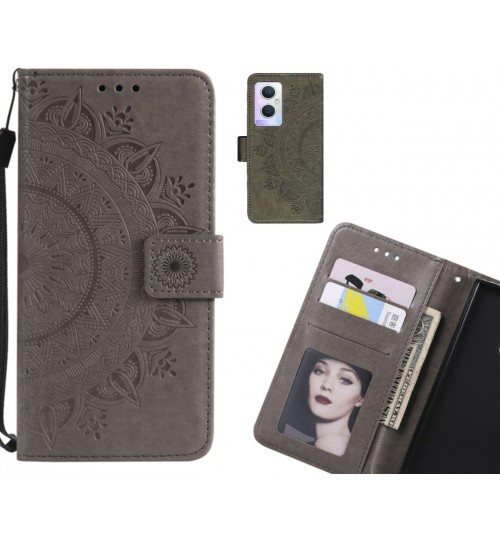 Oppo A96 Case mandala embossed leather wallet case