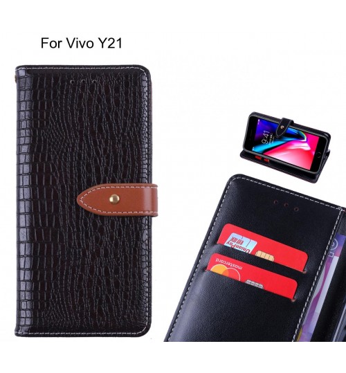 Vivo Y21 case croco pattern leather wallet case