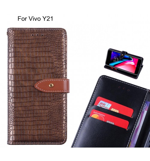 Vivo Y21 case croco pattern leather wallet case