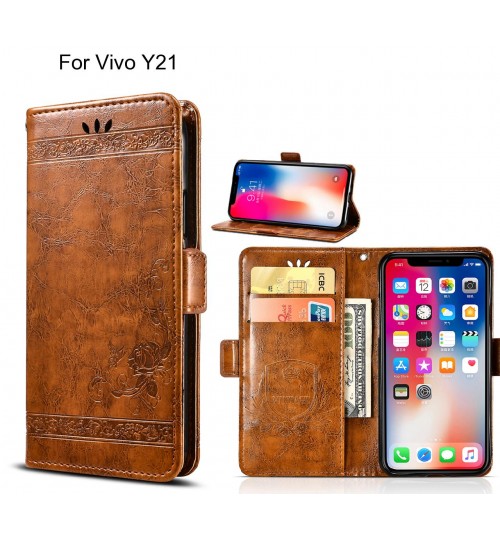 Vivo Y21 Case retro leather wallet case