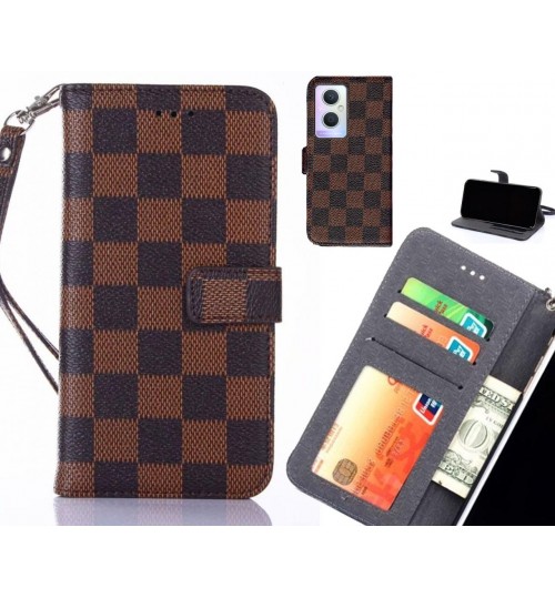 Oppo A96 Case Grid Wallet Leather Case