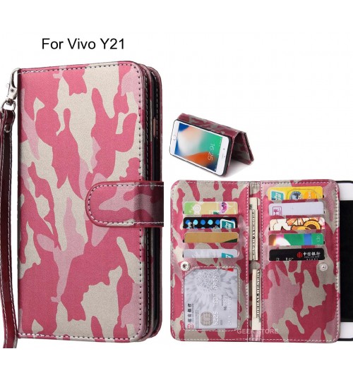 Vivo Y21 Case Camouflage Wallet Leather Case - Pink