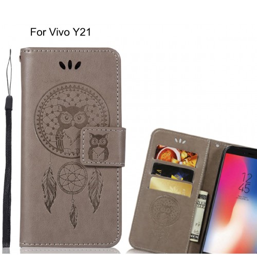 Vivo Y21 Case Embossed wallet case owl