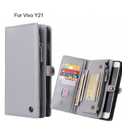 Vivo Y21 Case Retro leather case multi cards cash pocket