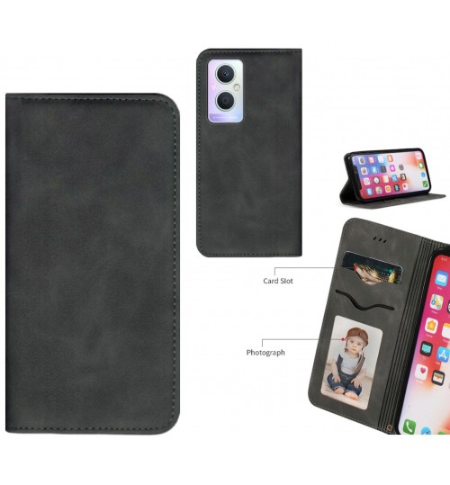 Oppo A96 Case Premium Leather Magnetic Wallet Case - Black