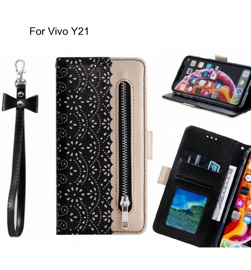 Vivo Y21 Case Multifunctional Wallet Case - Black