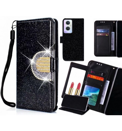Oppo A96 Case Glaring Wallet Leather Case With Mirror