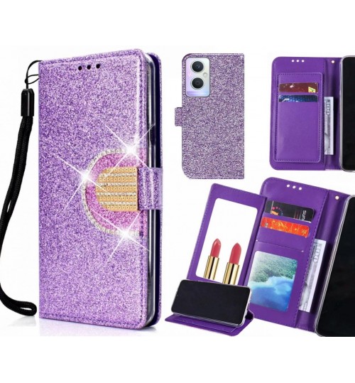 Oppo A96 Case Glaring Wallet Leather Case With Mirror