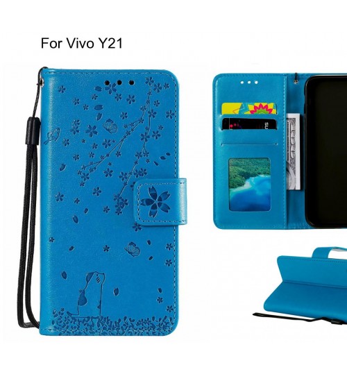 Vivo Y21 Case Embossed Wallet Leather Case - Blue