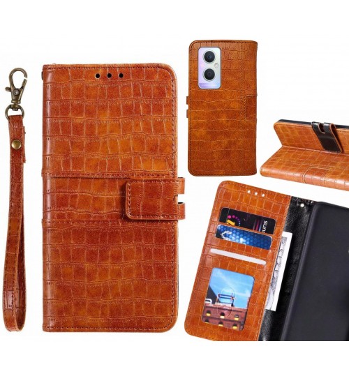 Oppo A96 Case Croco Wallet Leather Case - Brown