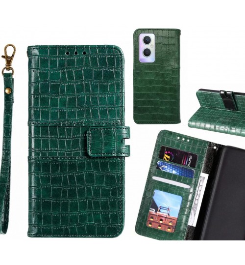 Oppo A96 Case Croco Wallet Leather Case - Green