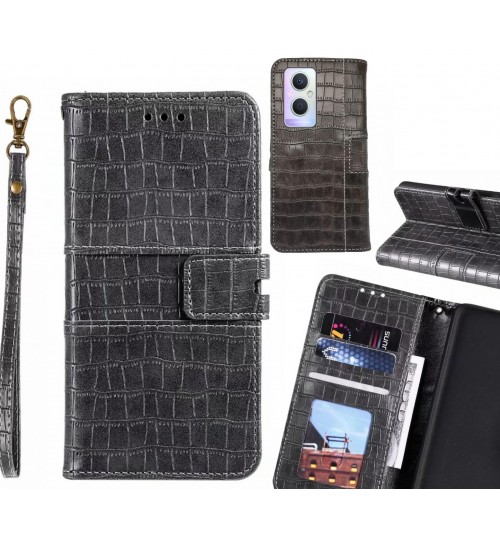 Oppo A96 Case Croco Wallet Leather Case - Grey