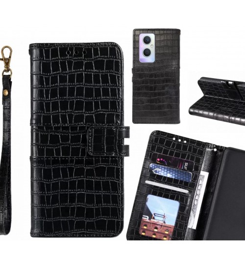 Oppo A96 Case Croco Wallet Leather Case - Black