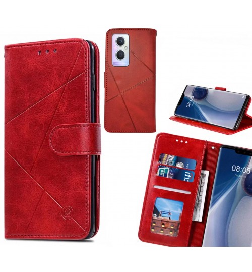Oppo A96 Case Fine Leather Wallet Case - Red