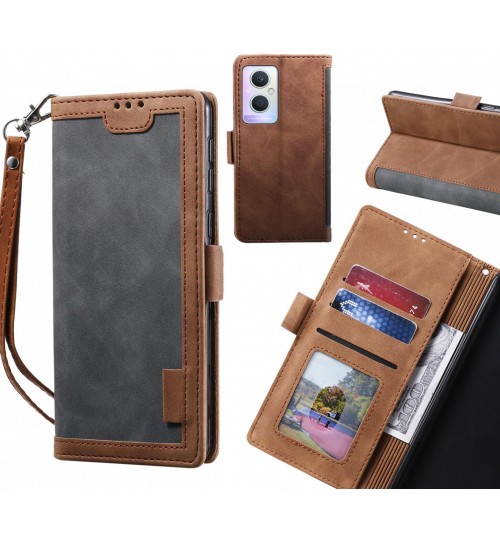Oppo A96 Case Wallet Denim Leather Case Cover - Grey