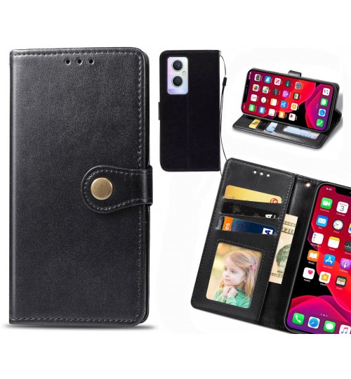 Oppo A96 Case Premium Leather Id Wallet Case - Black
