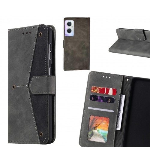 Oppo A96 Case Wallet Denim Leather Case Cover - Black