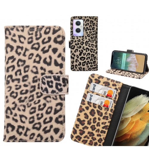 Oppo A96 Case  Leopard Leather Flip Wallet Case