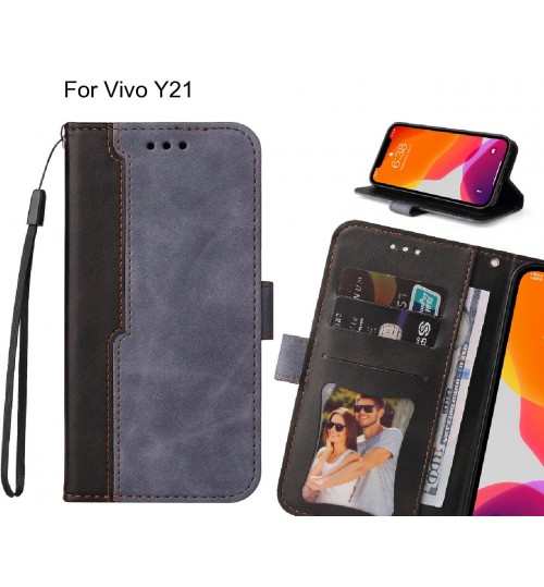 Vivo Y21 Case Wallet Denim Leather Case Cover - Grey