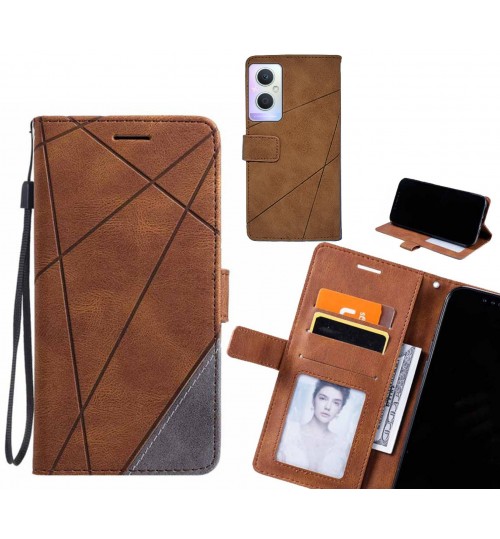 Oppo A96 Case Wallet Premium Denim Leather Cover - Brown
