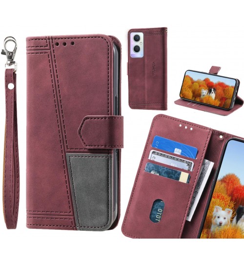 Oppo A96 Case Wallet Premium Denim Leather Cover - Red