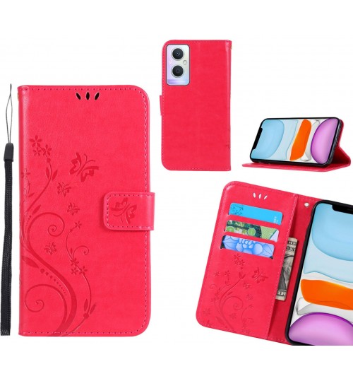Oppo A96 Case Embossed Butterfly Wallet Leather Cover - Red