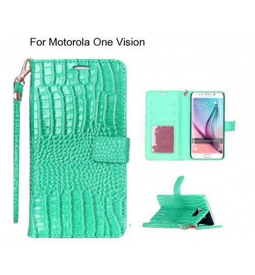 Motorola One Vision case Croco wallet Leather case