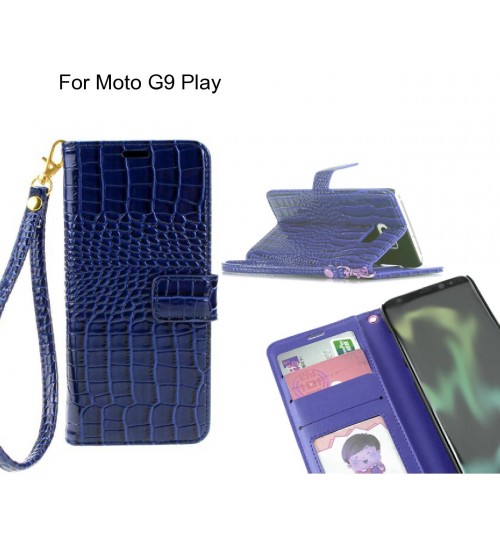 Moto G9 Play Case Croco Wallet Leather Case - Blue