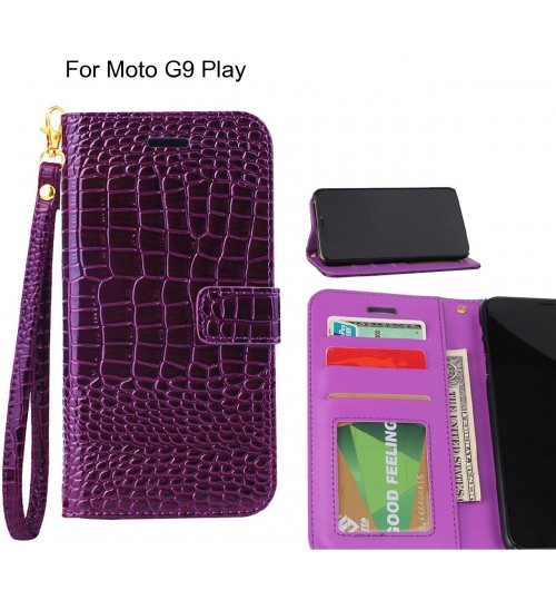 Moto G9 Play Case Croco Wallet Leather Case - Purple