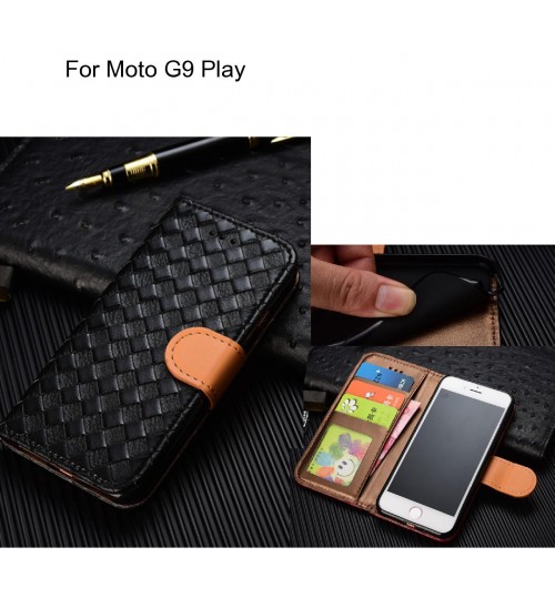 Moto G9 Play Case Leather Wallet Case Cover - Black