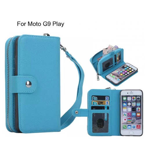 Moto G9 Play Case Coin Wallet Case Full Wallet Leather Case - Blue
