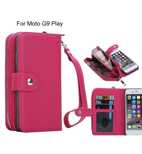 Moto G9 Play Case Coin Wallet Case Full Wallet Leather Case - Hot Pink