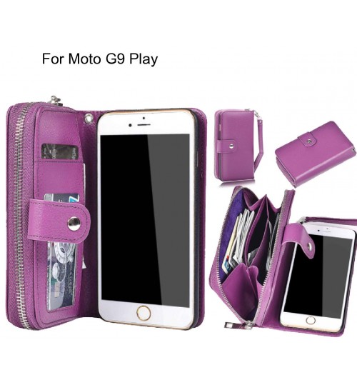 Moto G9 Play Case Coin Wallet Case Full Wallet Leather Case - Purple