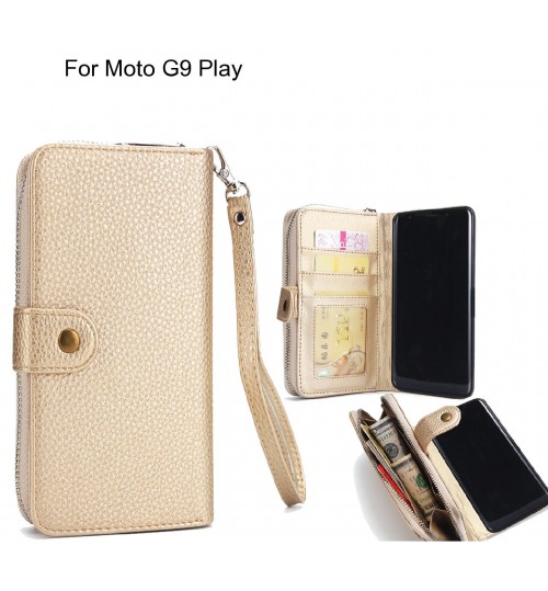 Moto G9 Play Case Coin Wallet Case Full Wallet Leather Case - Gold
