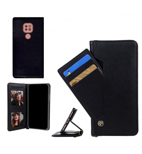 Moto G9 Play Case Slim Leather Wallet Case 4 Cards 2 Id Magnet - Black