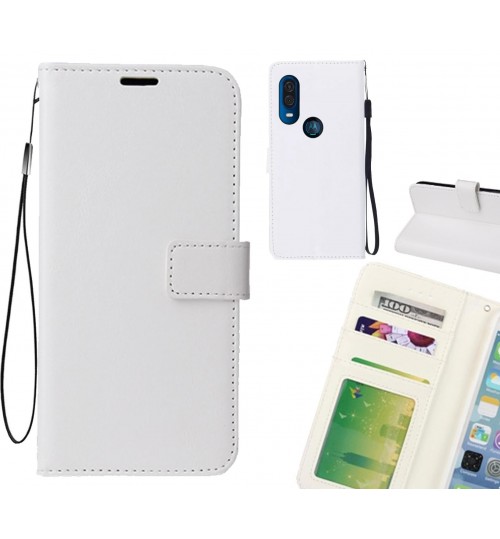 Motorola One Vision Case Fine Leather Wallet Case - White