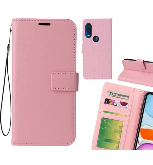 Motorola One Vision Case Fine Leather Wallet Case - Pink