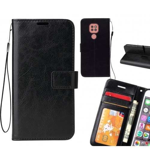 Moto G9 Play Case Fine Leather Wallet Case - Black