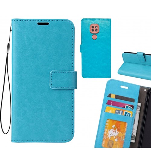 Moto G9 Play Case Fine Leather Wallet Case - Blue