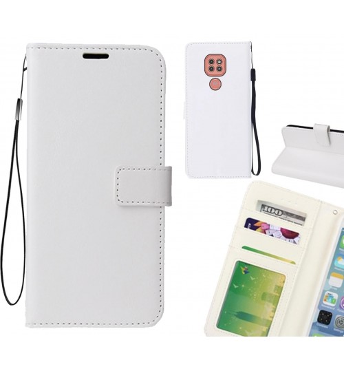 Moto G9 Play Case Fine Leather Wallet Case - White