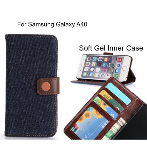 Samsung Galaxy A40  Case Ultra Slim Retro Jeans Wallet Case - Black