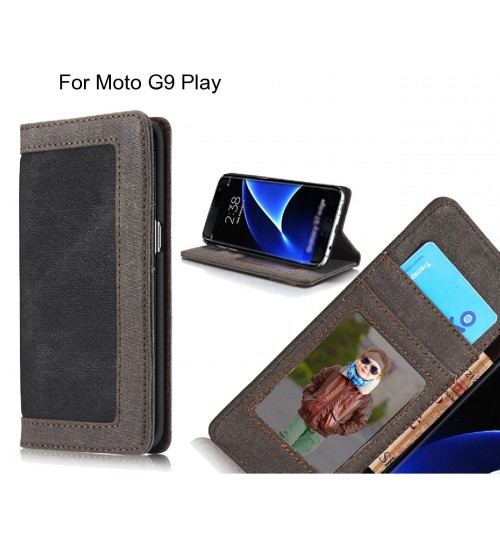 Moto G9 Play Case Contrast Denim Folio Wallet Case - Black